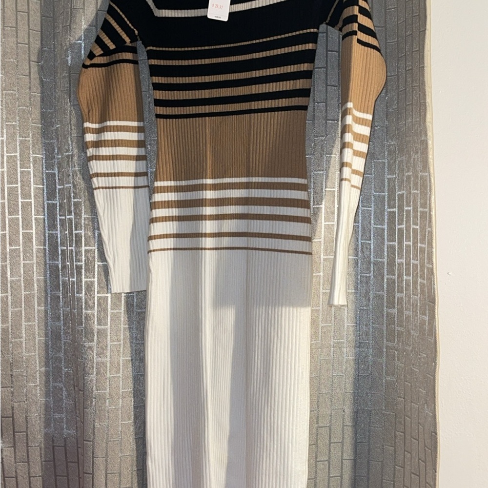 Striped Black and Tan Knit Dress